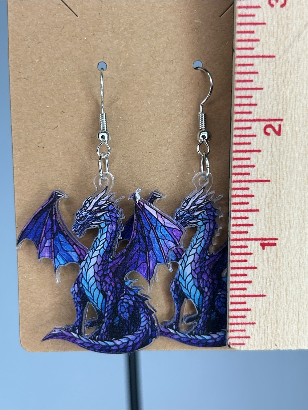 Blue & Purple Dragon Dangle Earrings Fashion Jewelry Mystic Dark Fun - Picture 2 of 4